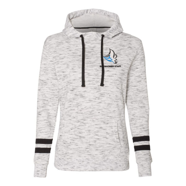 Women’s Mélange Fleece Striped-Sleeve Hooded Sweatshirt - Embroidered Logo Thumbnail